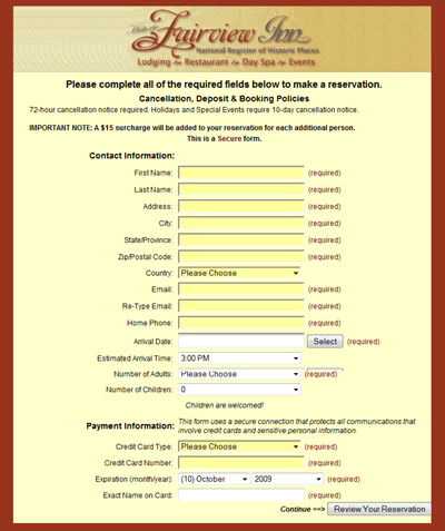 Hotel reservation enquiry form sample.
